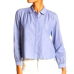 Rebecca Taylor La Vie Blue Puff Sleeve Button Down Shirt Striped Sz S Costal
